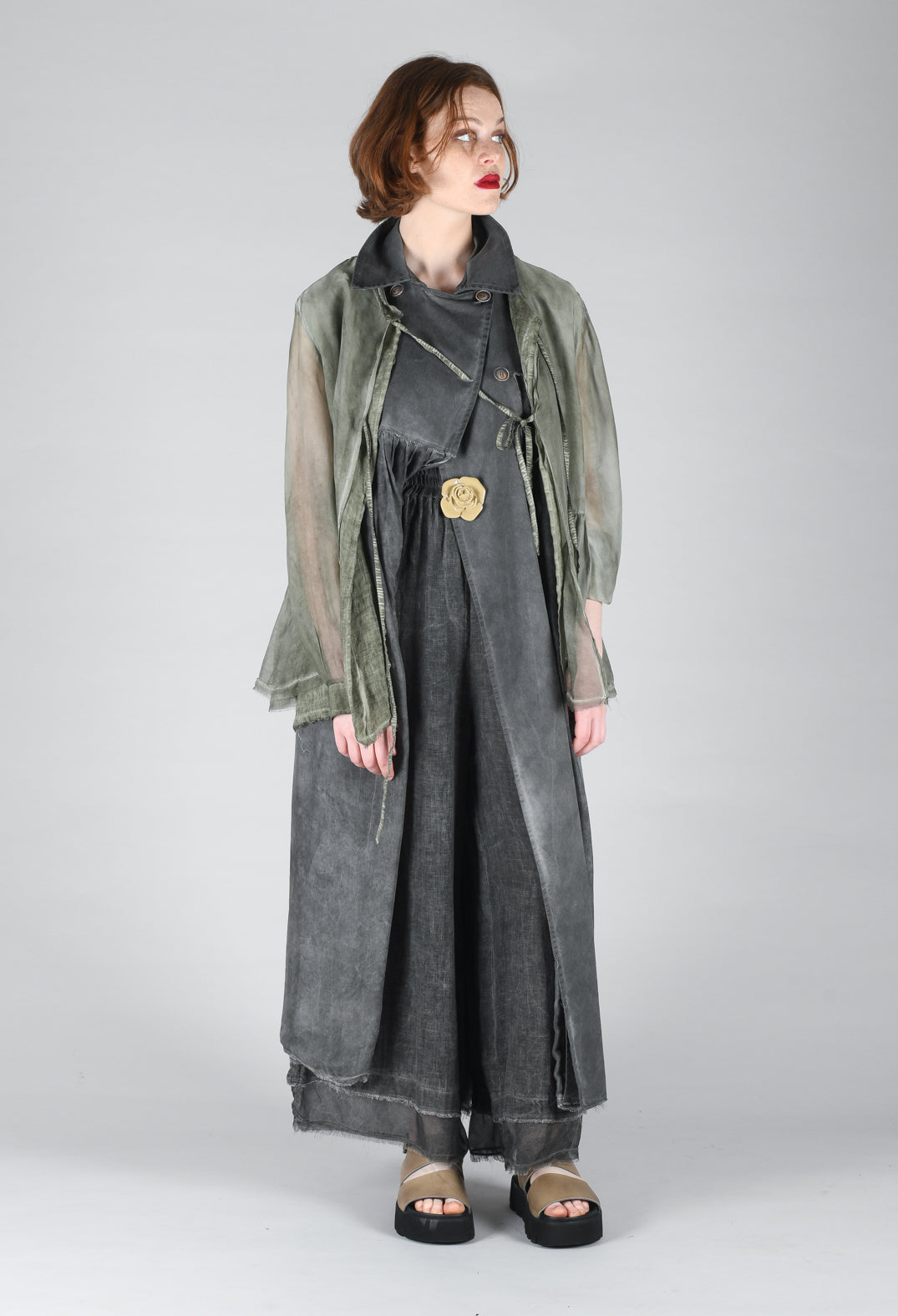 Long Sleeveless Coat in Contone and Viscosa Seta Grey Storm