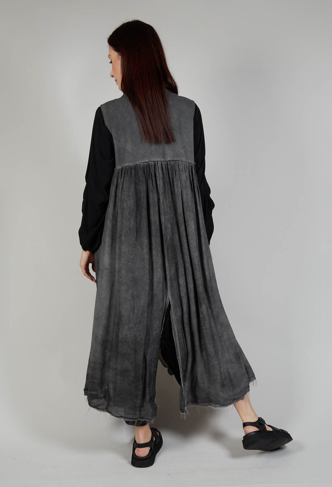 Long Sleeveless Coat in Contone and Viscosa Seta Grey Storm