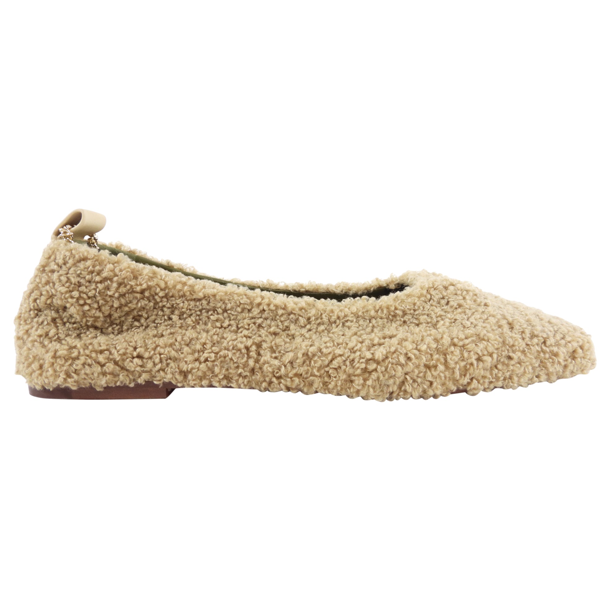 Maria Luca Beige Shearling Teddy Augusta Chain Ballet Flat Shoes - 37  / USA 7