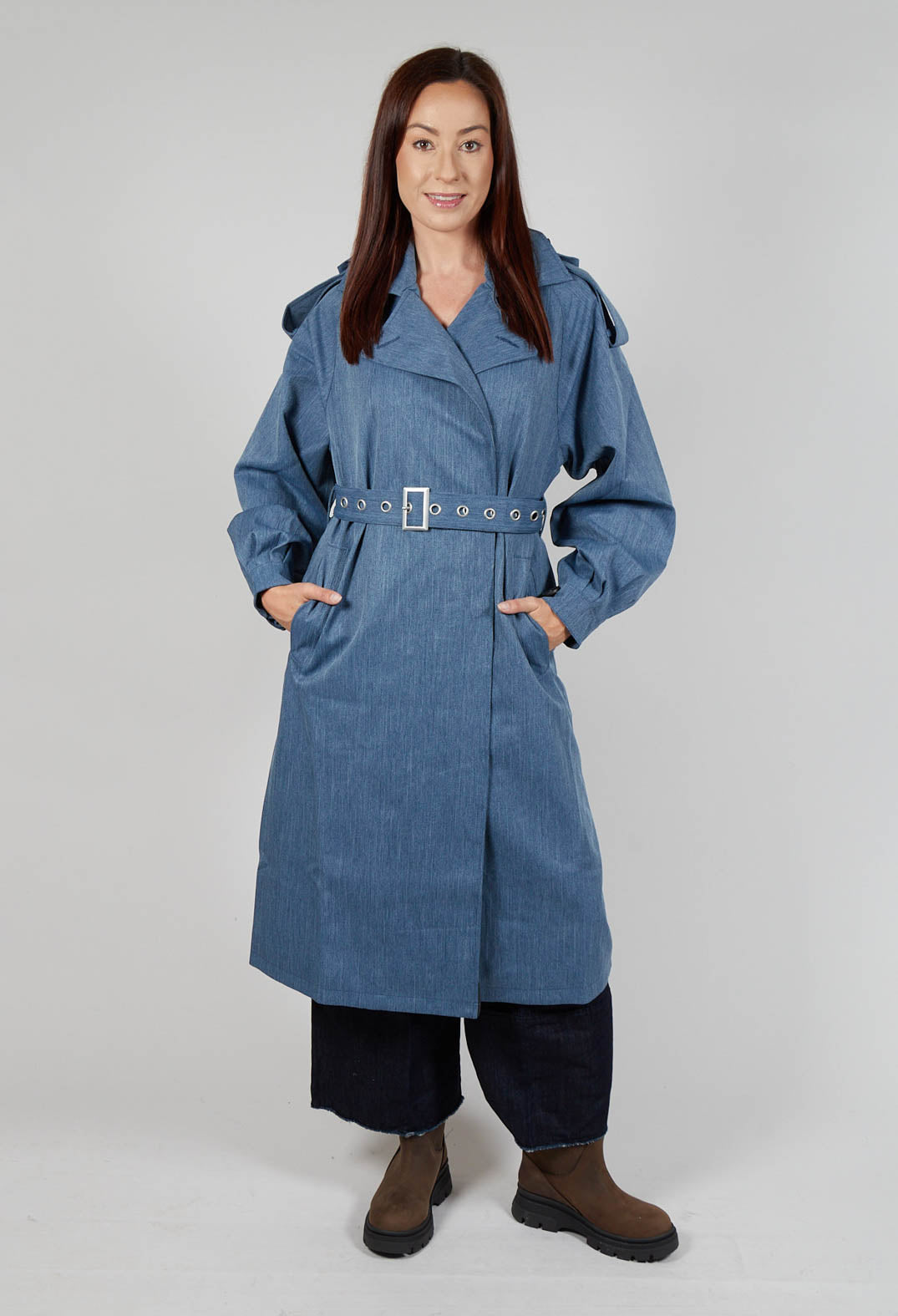 Maxi Trench Coat in Blue