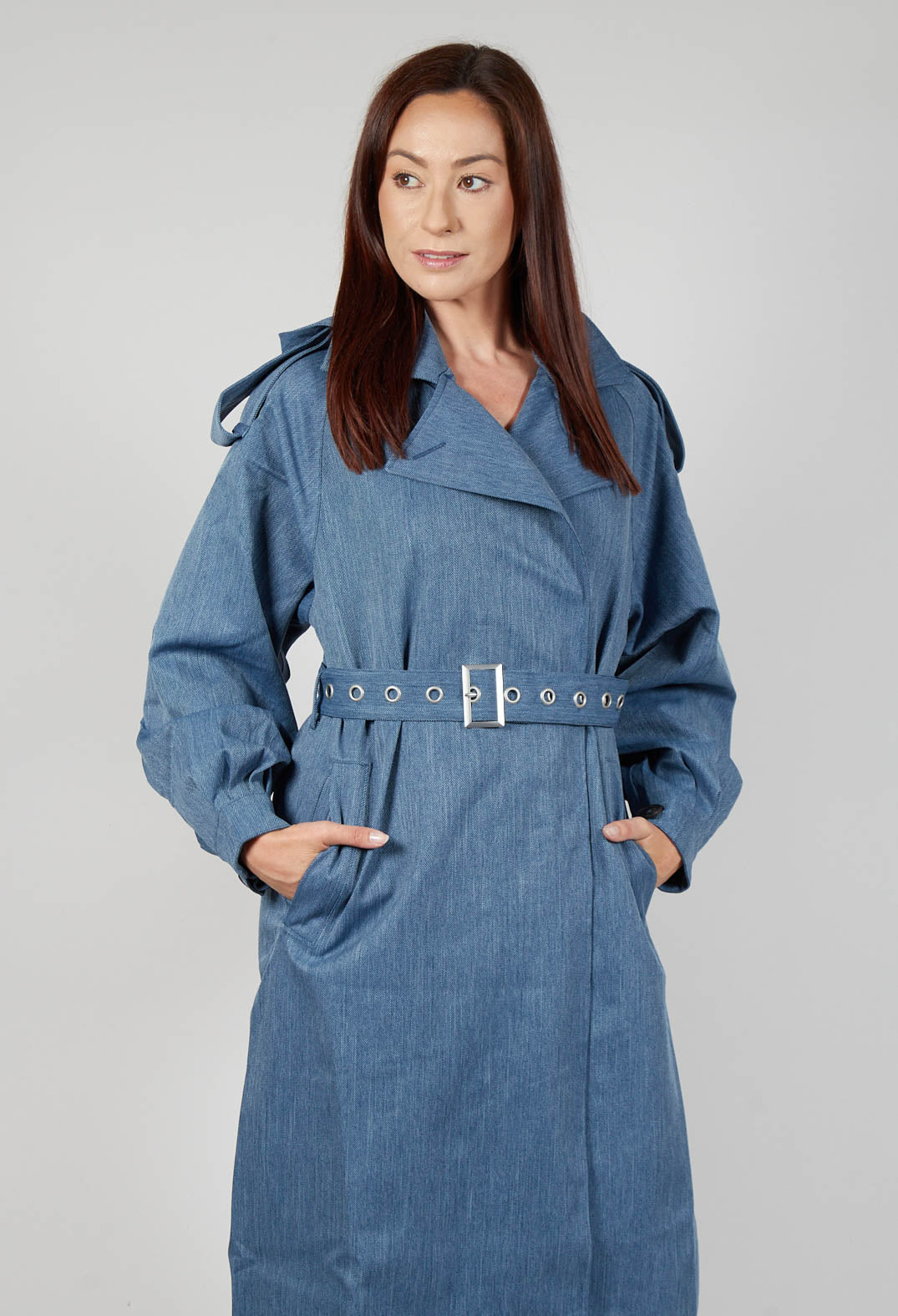 Maxi Trench Coat in Blue