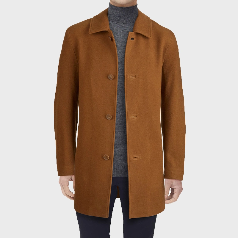 Men Wool Blend Camel Spread Collar Trench Coat - Danezon