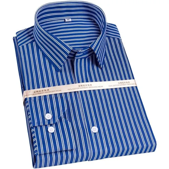 Men's Non-Iron Striped Pocket Less Standard Fit Long Sleeve Dress Shirt