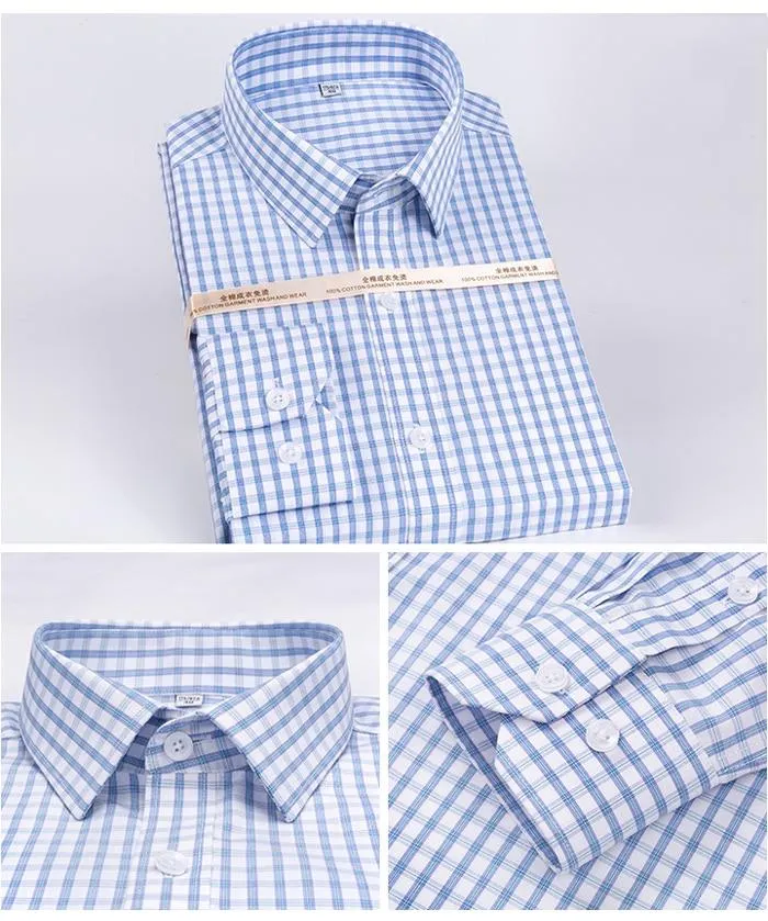 Men's Non-Iron Striped Pocket Less Standard Fit Long Sleeve Dress Shirt