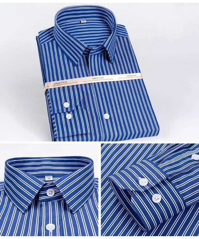 Men's Non-Iron Striped Pocket Less Standard Fit Long Sleeve Dress Shirt