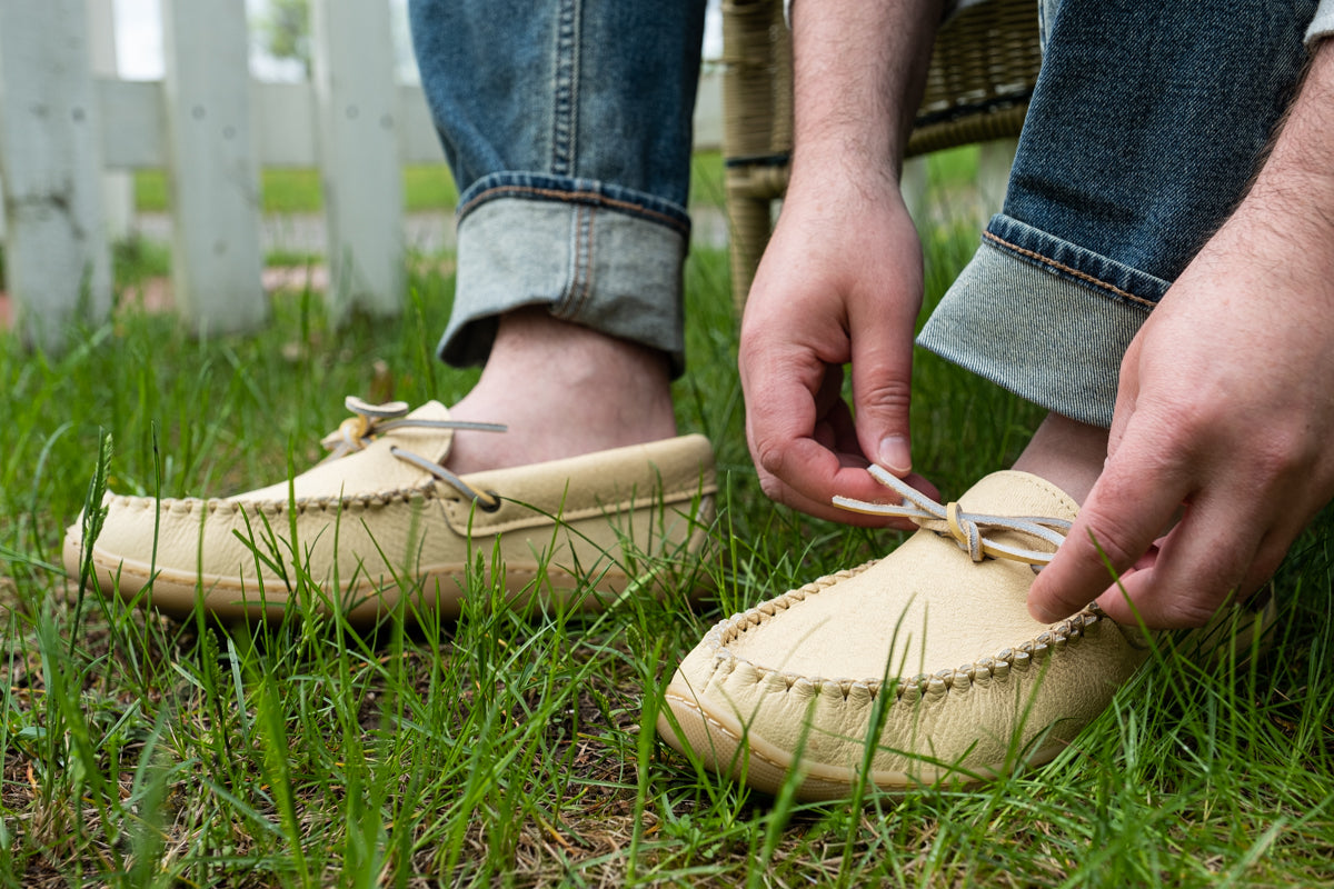 Men's Rubber Sole Caribou Leather Moccasins