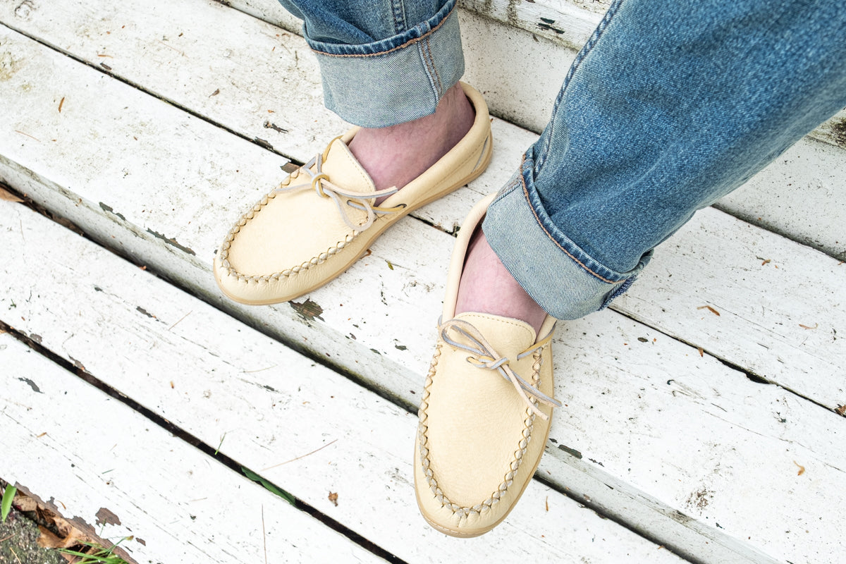 Men's Rubber Sole Caribou Leather Moccasins