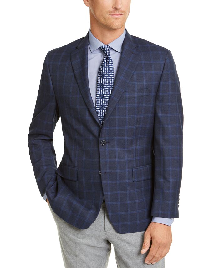 Michael Kors Men's Windowpane Plaid Jacket Blue Size 36