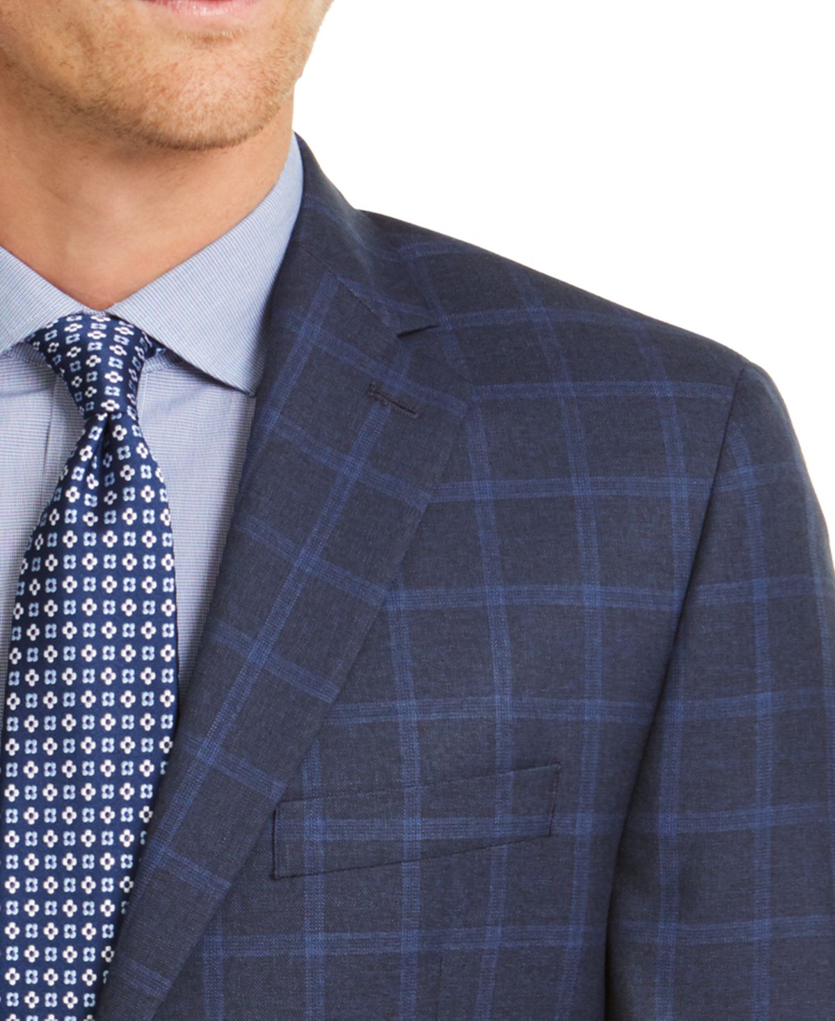 Michael Kors Men's Windowpane Plaid Jacket Blue Size 36