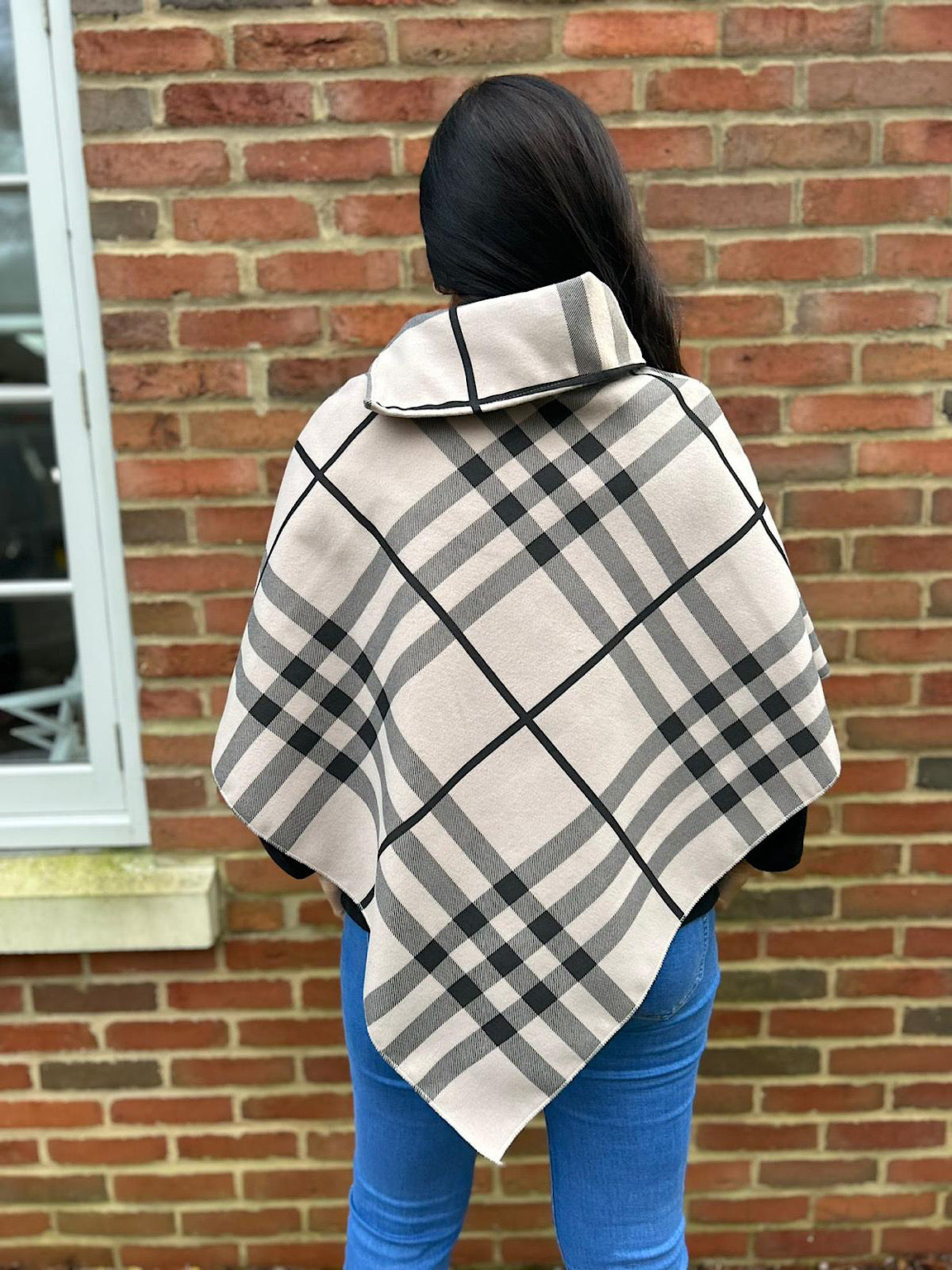 Mocha Checked Button Poncho Sasha