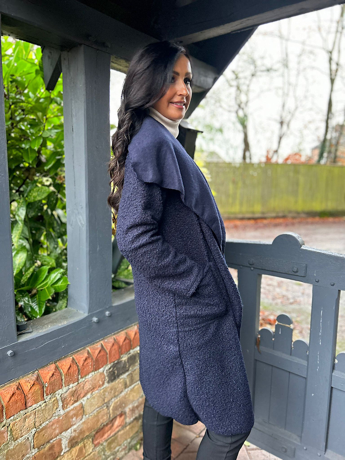 Navy Waterfall Boucle Coat Esther