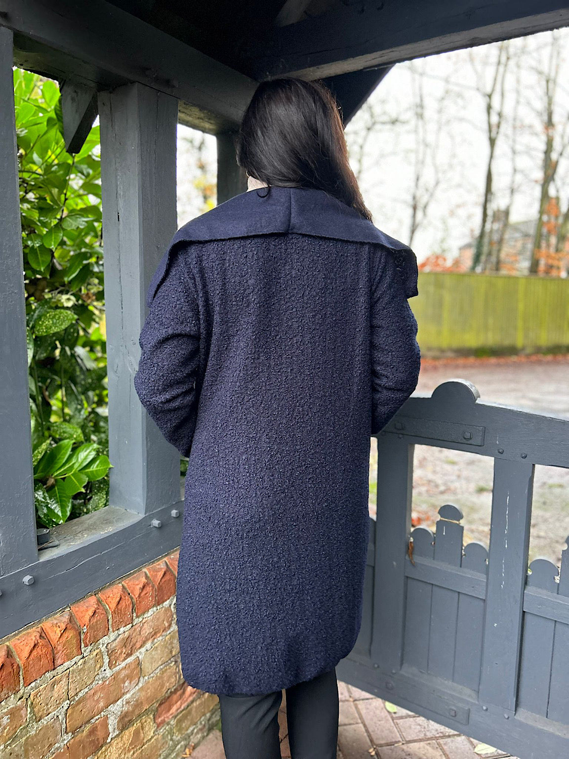 Navy Waterfall Boucle Coat Esther