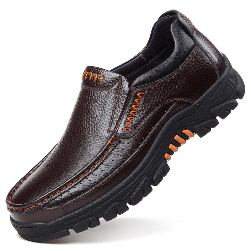 New Leather Male Footwear Black Brown Slip-on A2088