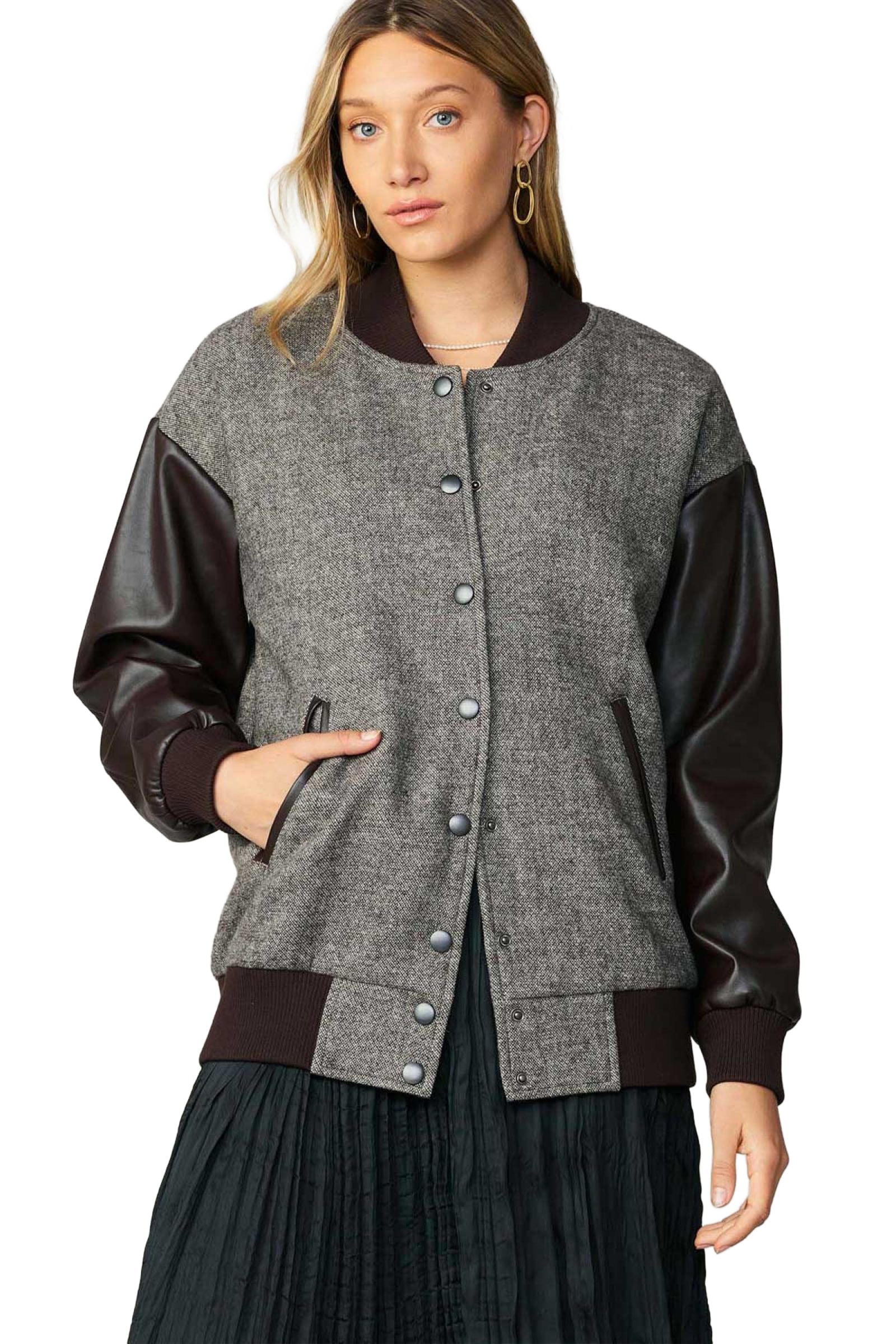 Oversized Wool Tweed Bomber- Chocolate