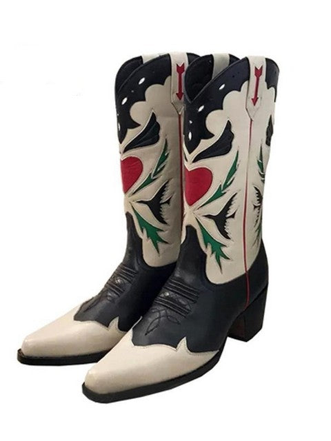 Pointed Thick Heel Heightening Embroidery Love Western Cowboy Boots