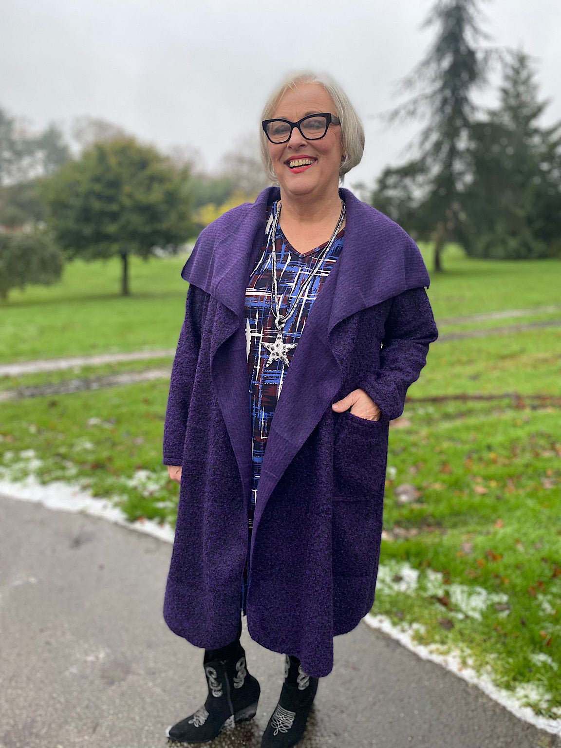 Purple Waterfall Boucle Coat Esther