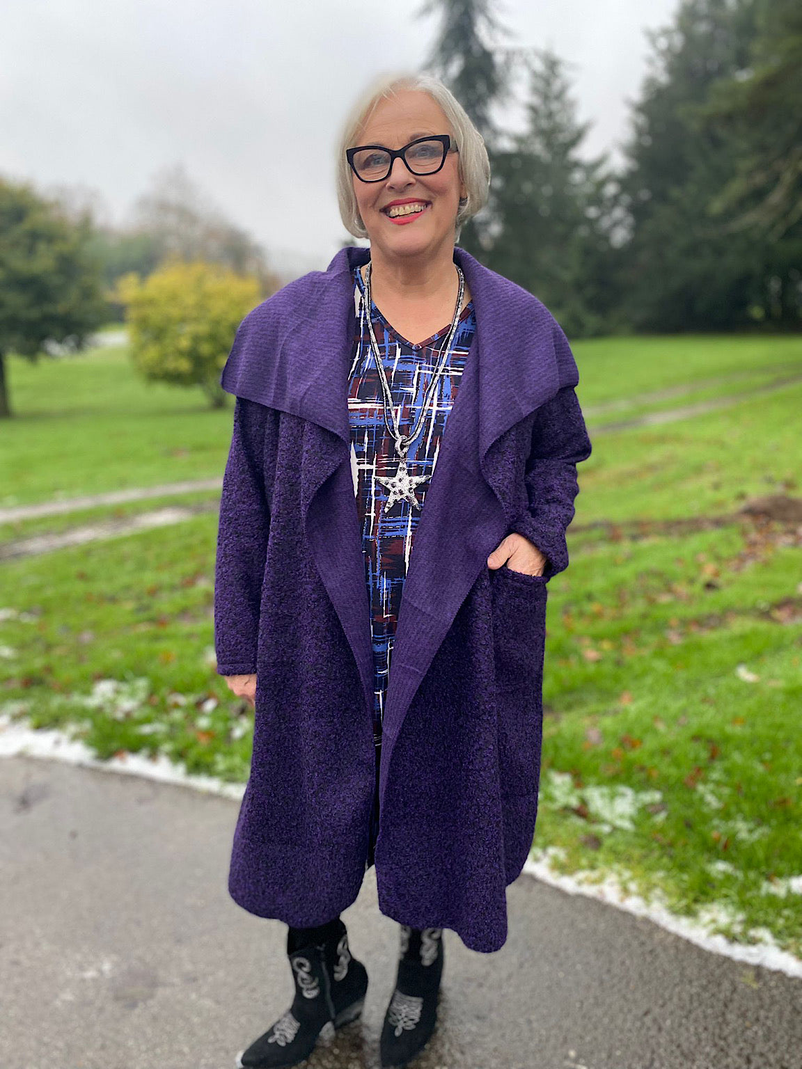 Purple Waterfall Boucle Coat Esther