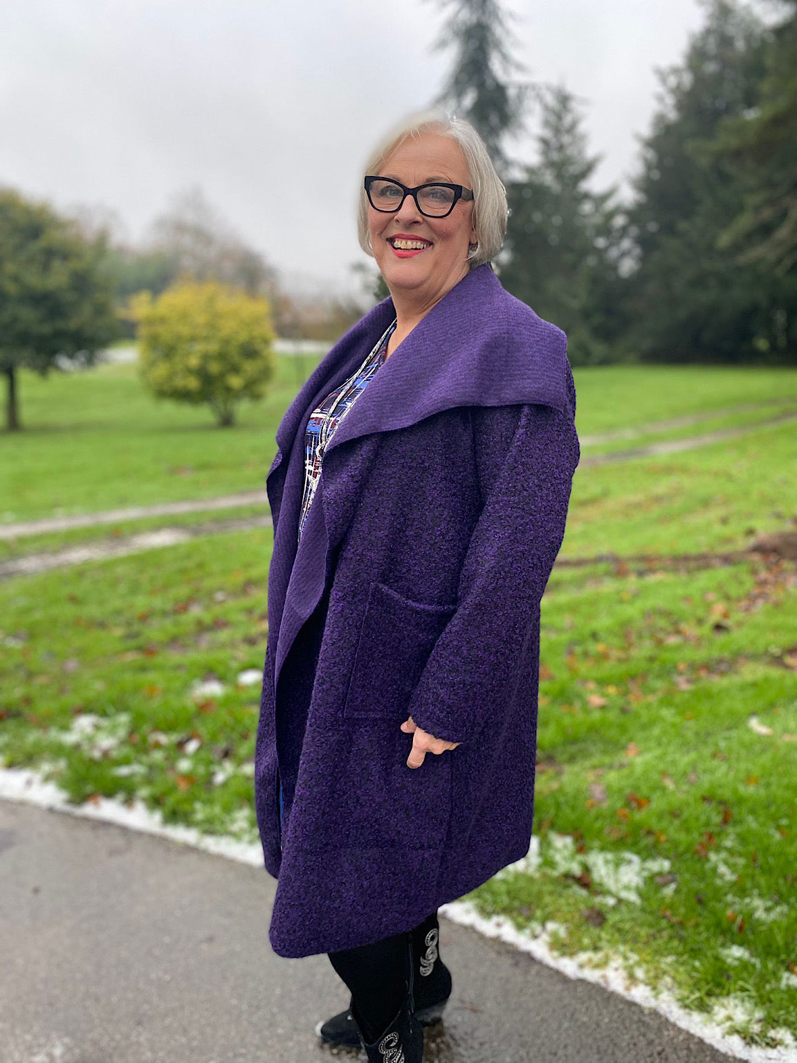 Purple Waterfall Boucle Coat Esther