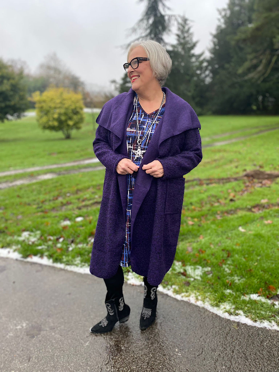 Purple Waterfall Boucle Coat Esther