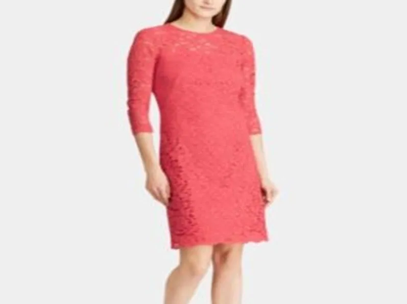 Ralph Lauren Women's Bright Peony Lace Shift Dress Pink Size 0