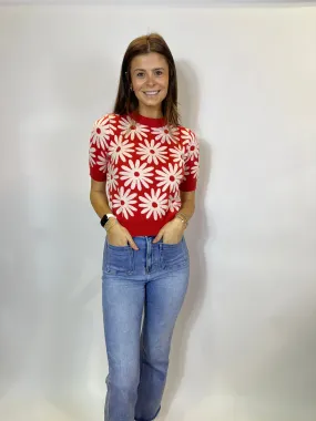 Red Flower Sweater