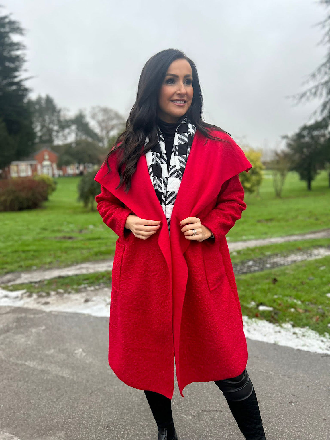 Red Waterfall Boucle Coat Esther