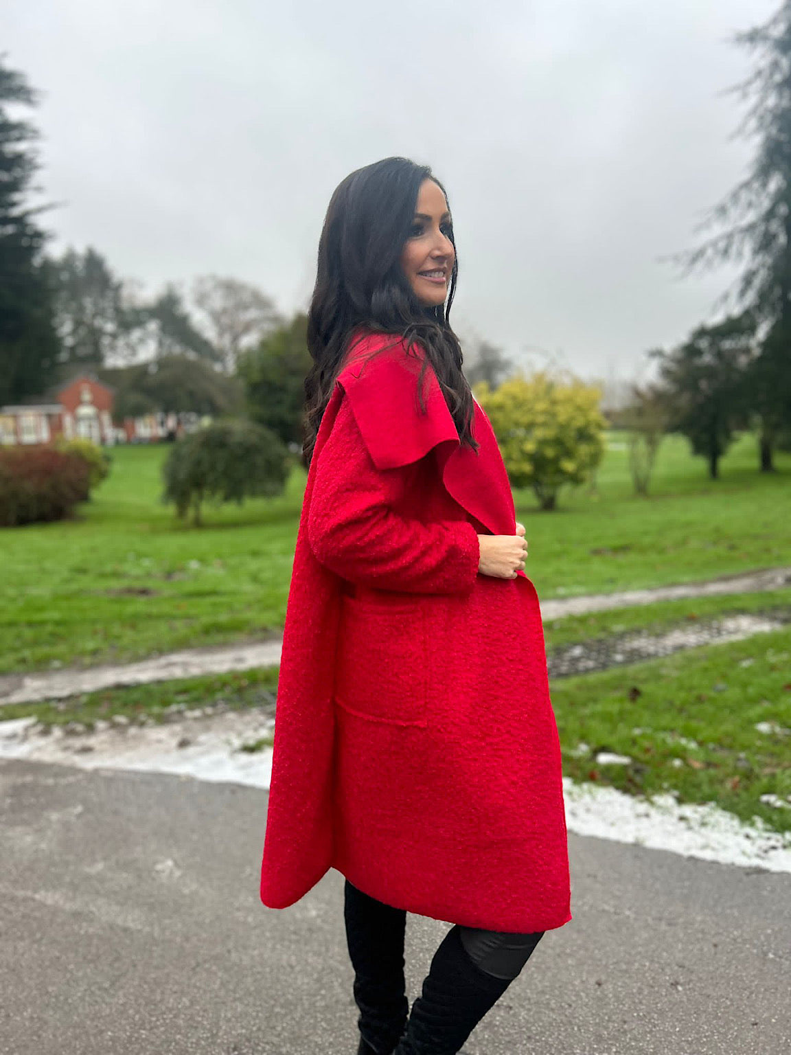 Red Waterfall Boucle Coat Esther