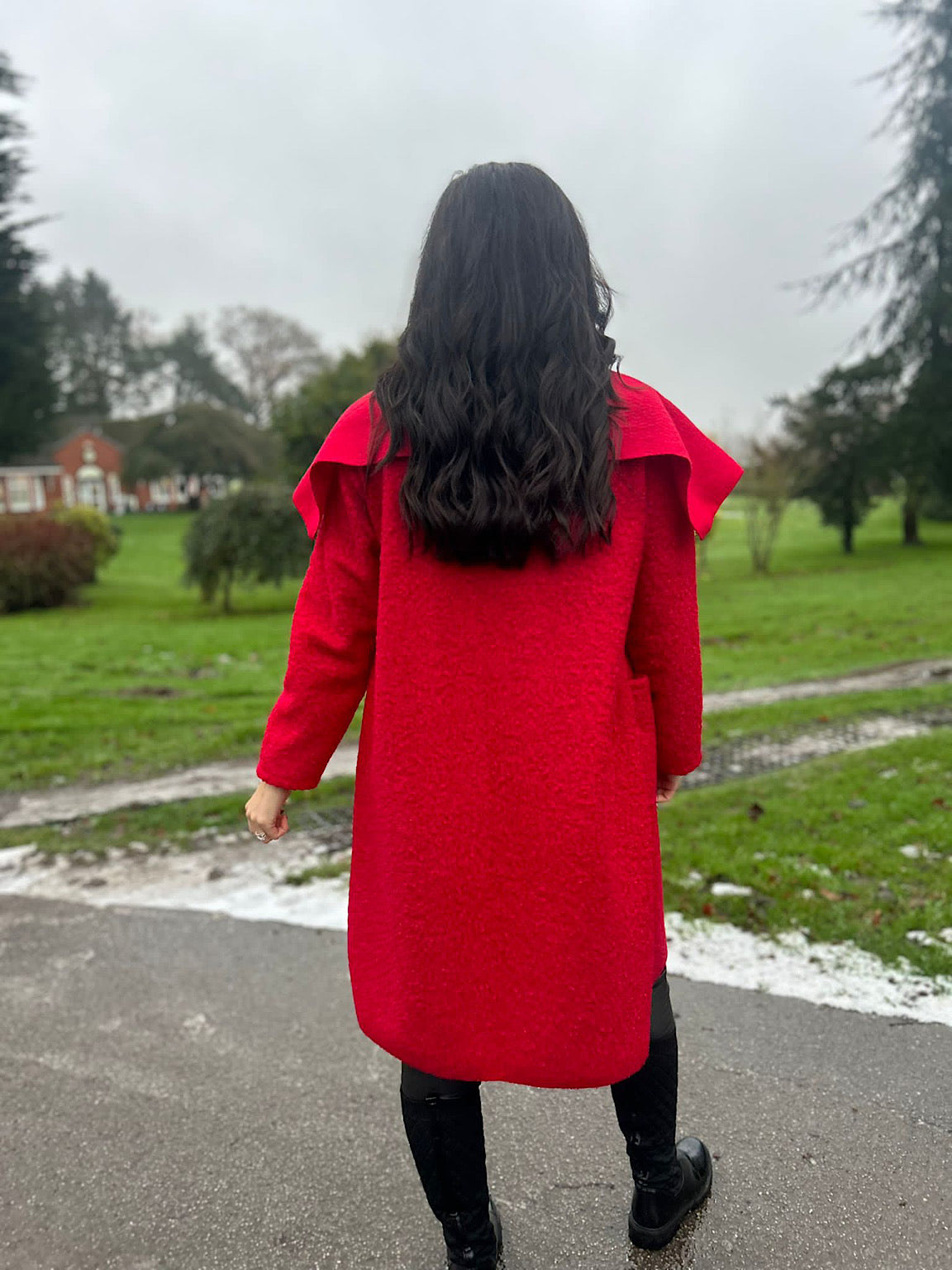 Red Waterfall Boucle Coat Esther