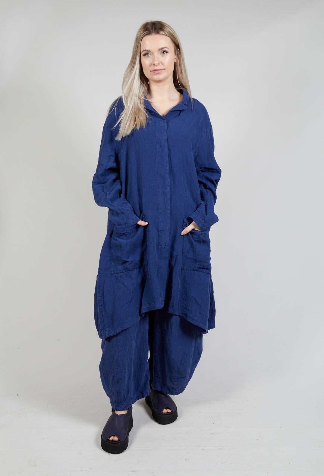 Relaxed Fit Linen Coat in Azur