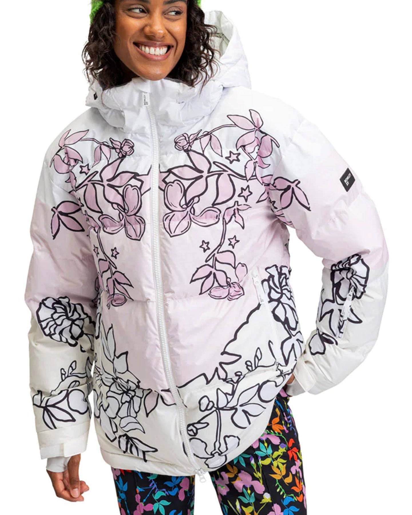 Roxy X Rowley Women's Technical Puffer Snow Jacket - Bright White / Laurel Floral