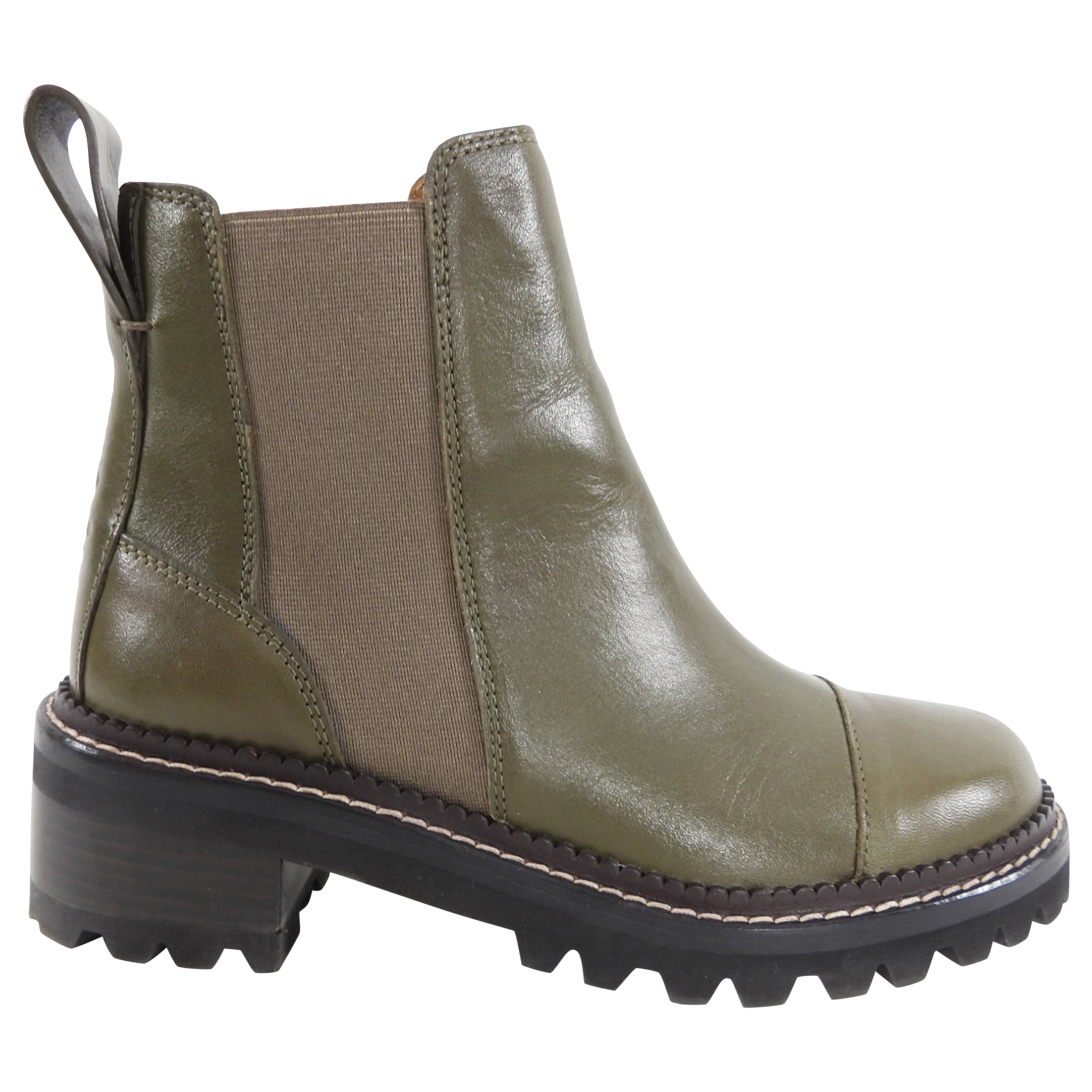 See by Chloe Olive Green Leather Ankle Boot - 37