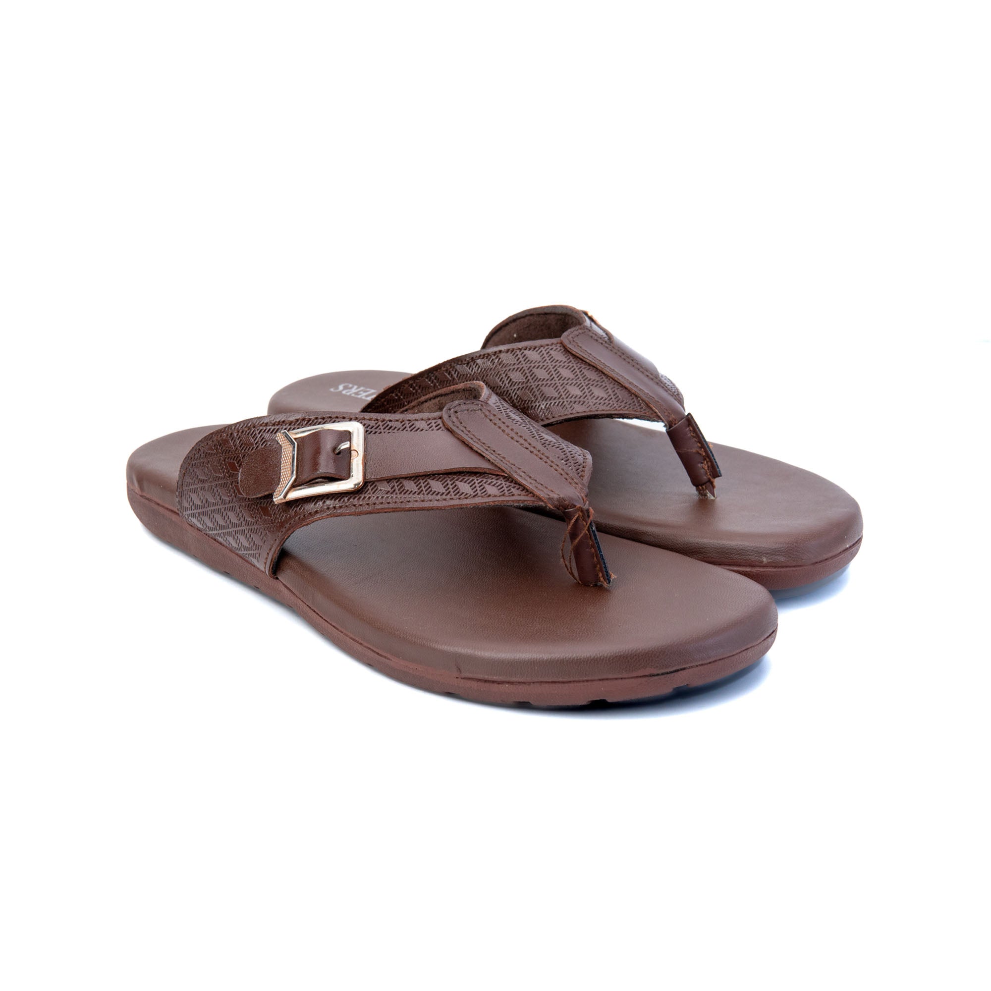 Side Buckled Padded Leather Slippers