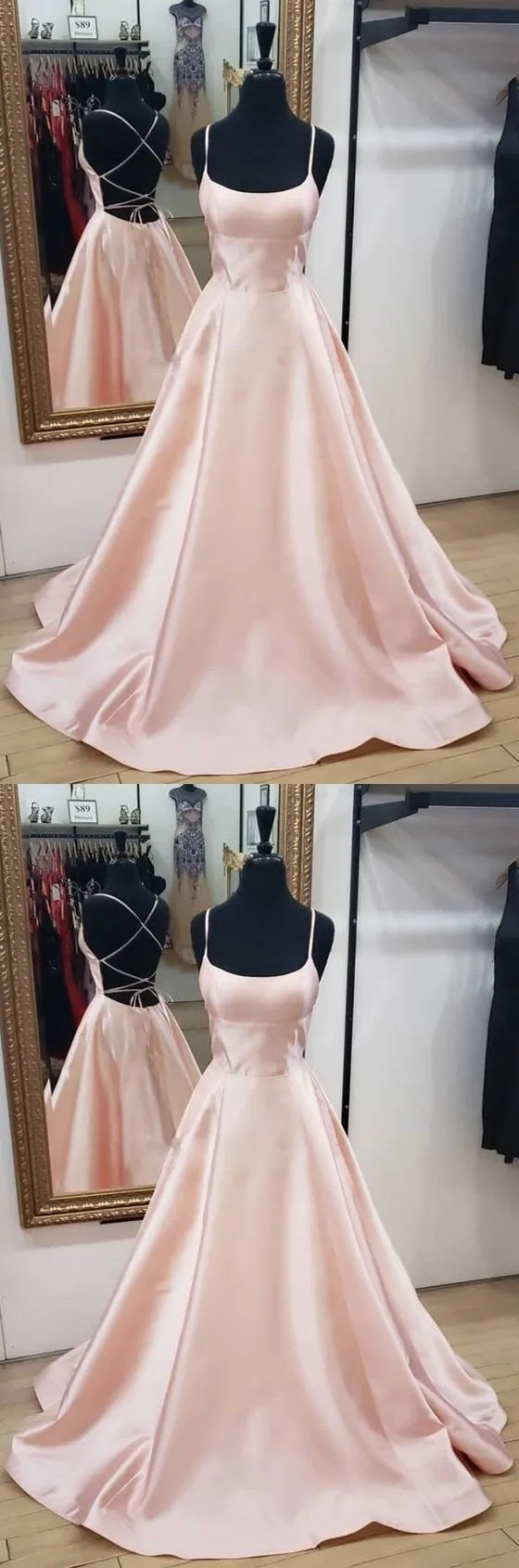 Simple Pink Satin Long Prom Dress, Pink Evening Dress