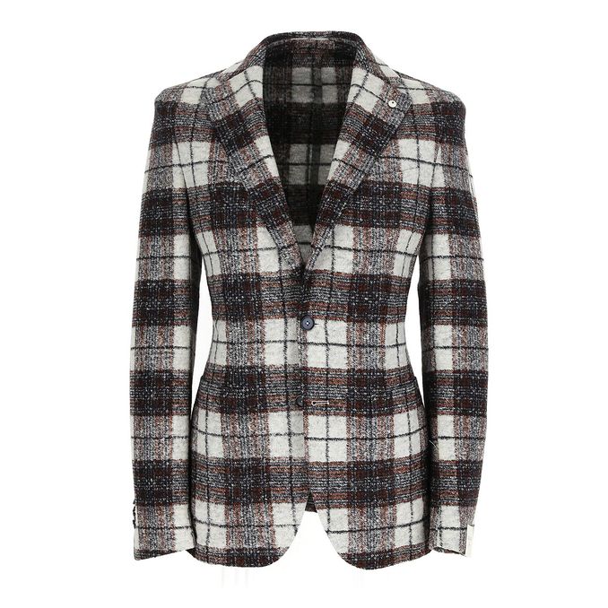 SINGLE BREASTED JERSEY CHECK JACKET Man Blue White Red