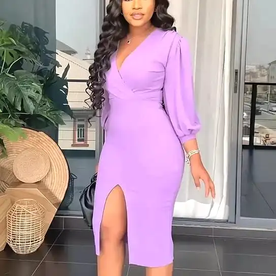 Split V-Neck Solid color Dress