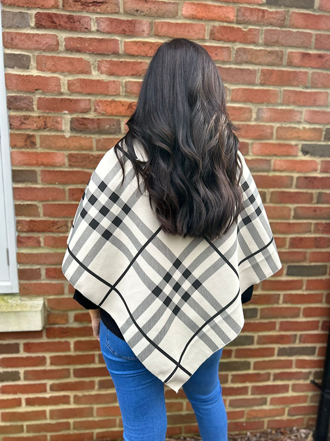 Stone Checked Button Poncho Sasha