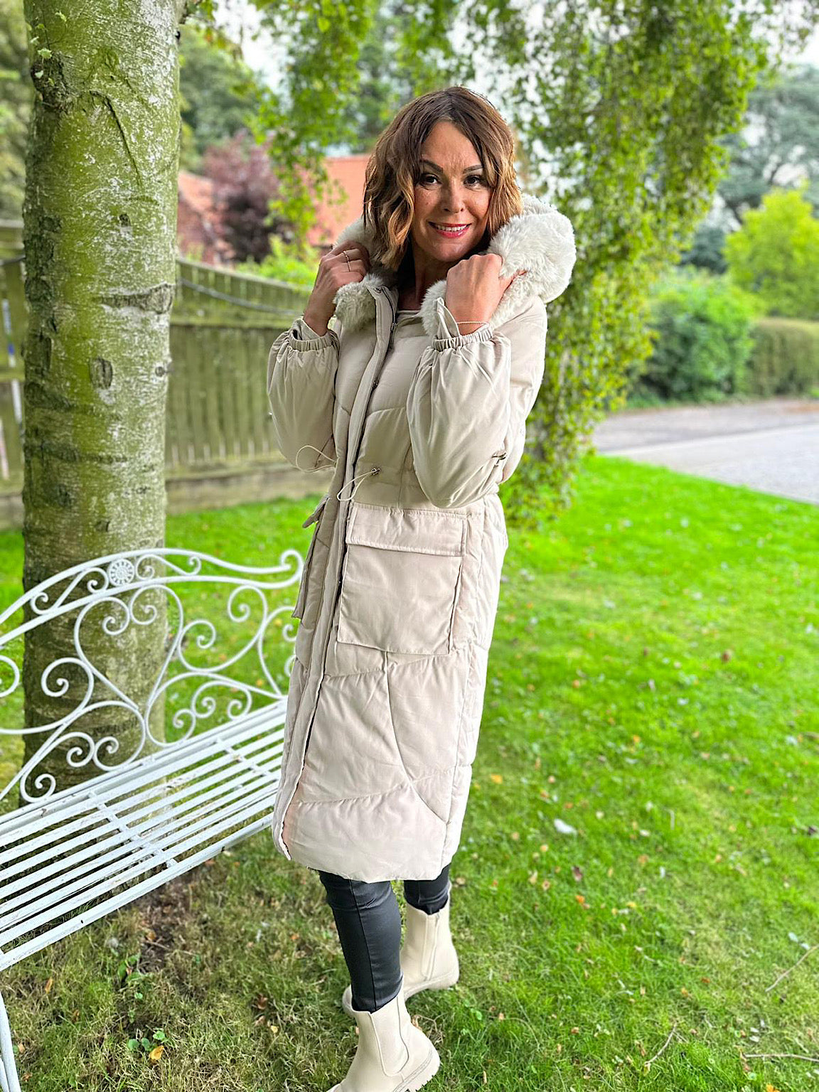 Stone Faux Fur Hooded Coat Amy