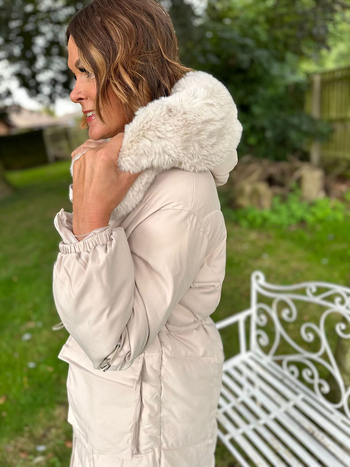 Stone Faux Fur Hooded Coat Amy