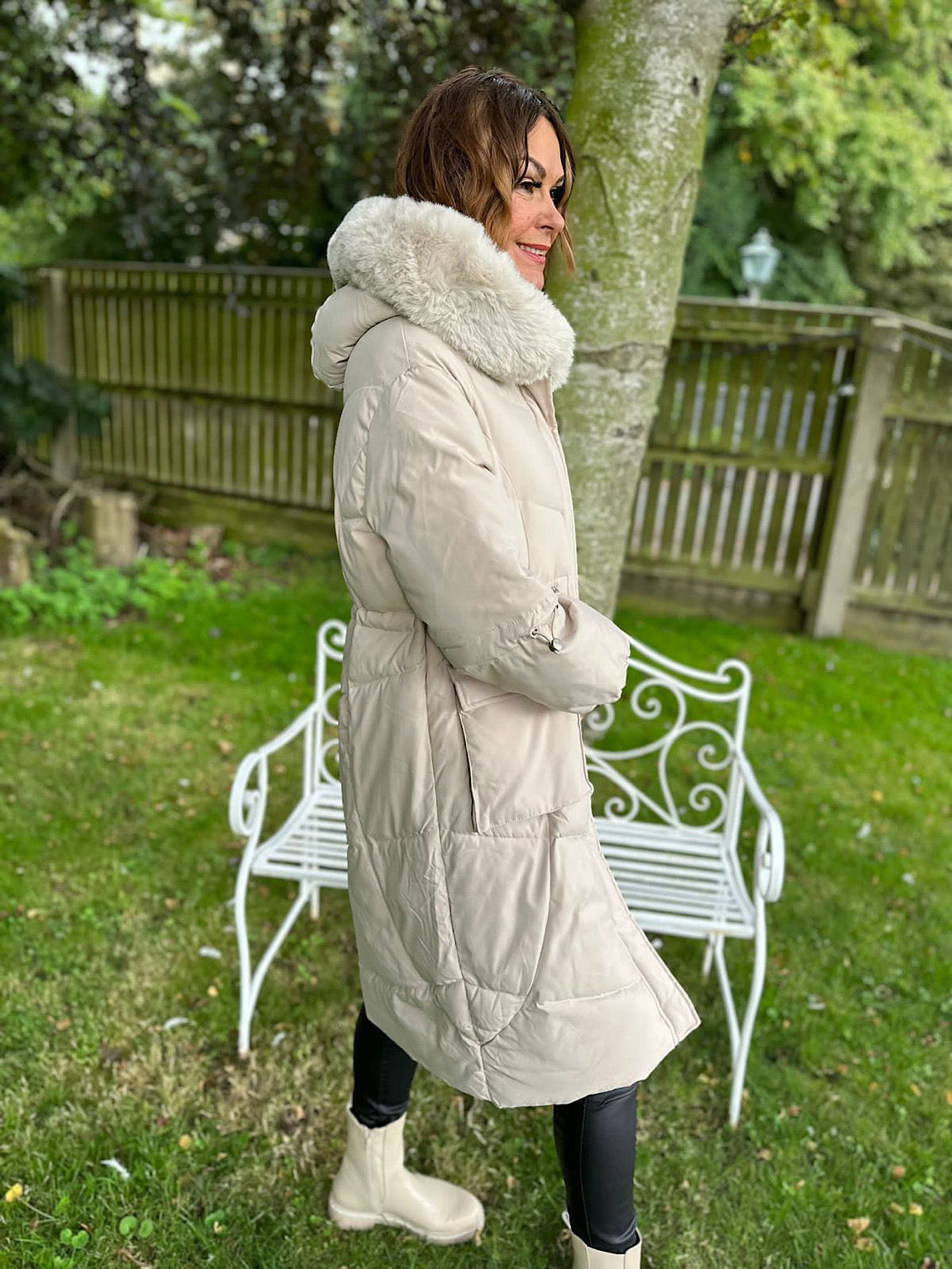 Stone Faux Fur Hooded Coat Amy