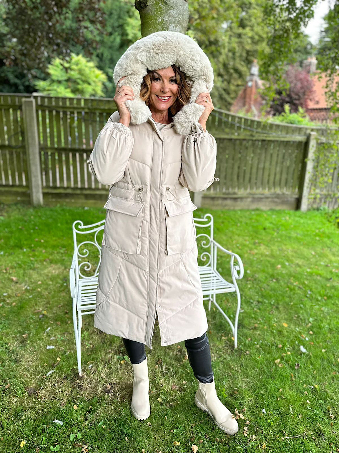 Stone Faux Fur Hooded Coat Amy