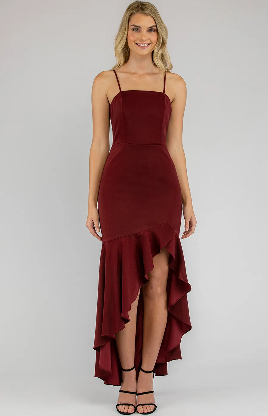 Strapless Midi Dress with Asymmetric hemline (ADR893A)