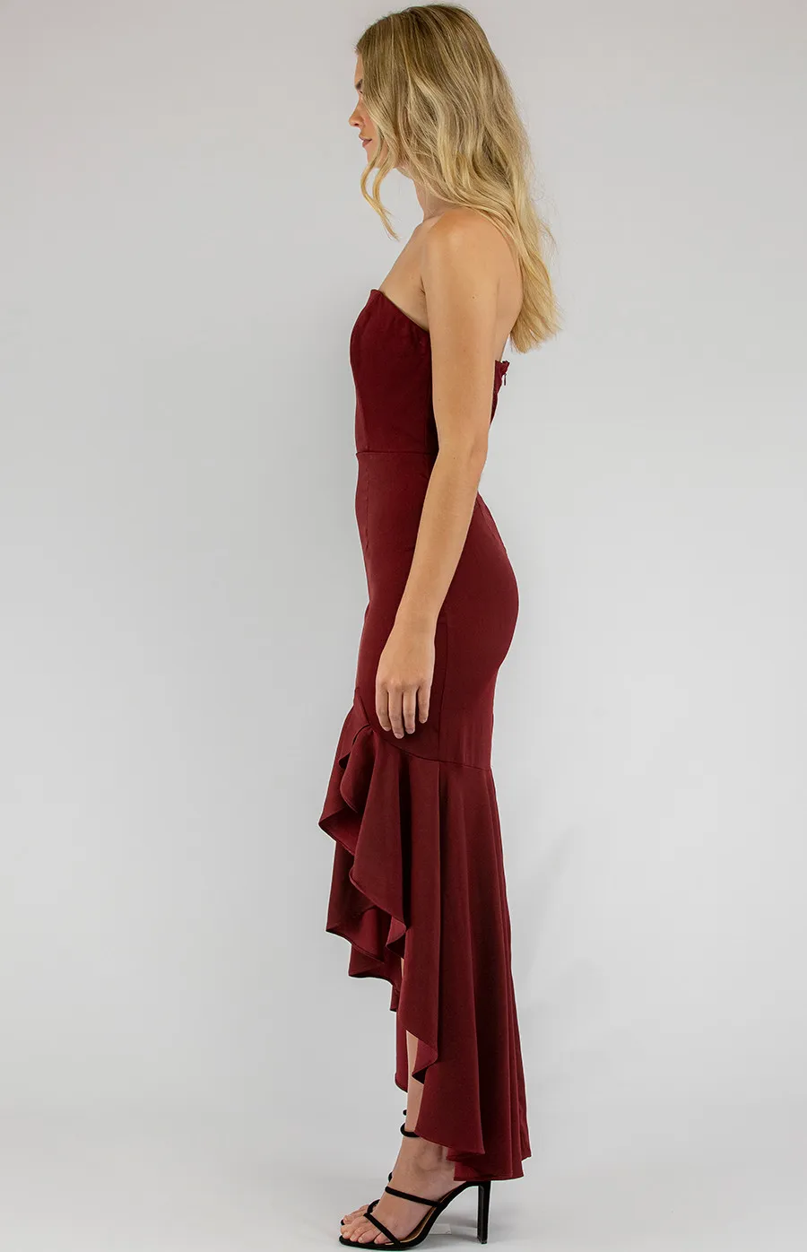 Strapless Midi Dress with Asymmetric hemline (ADR893A)