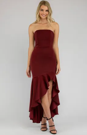 Strapless Midi Dress with Asymmetric hemline (ADR893A)