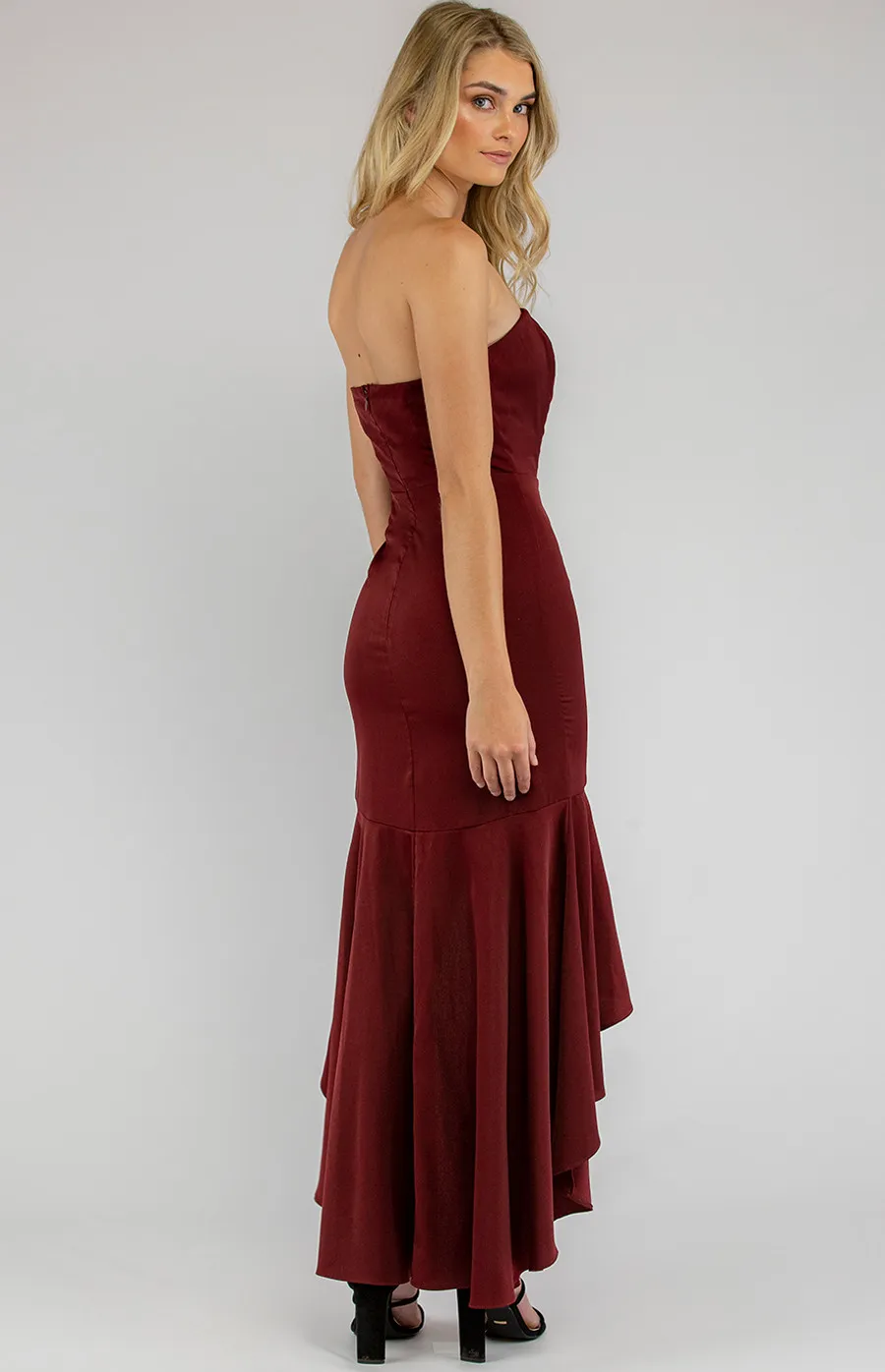 Strapless Midi Dress with Asymmetric hemline (ADR893A)