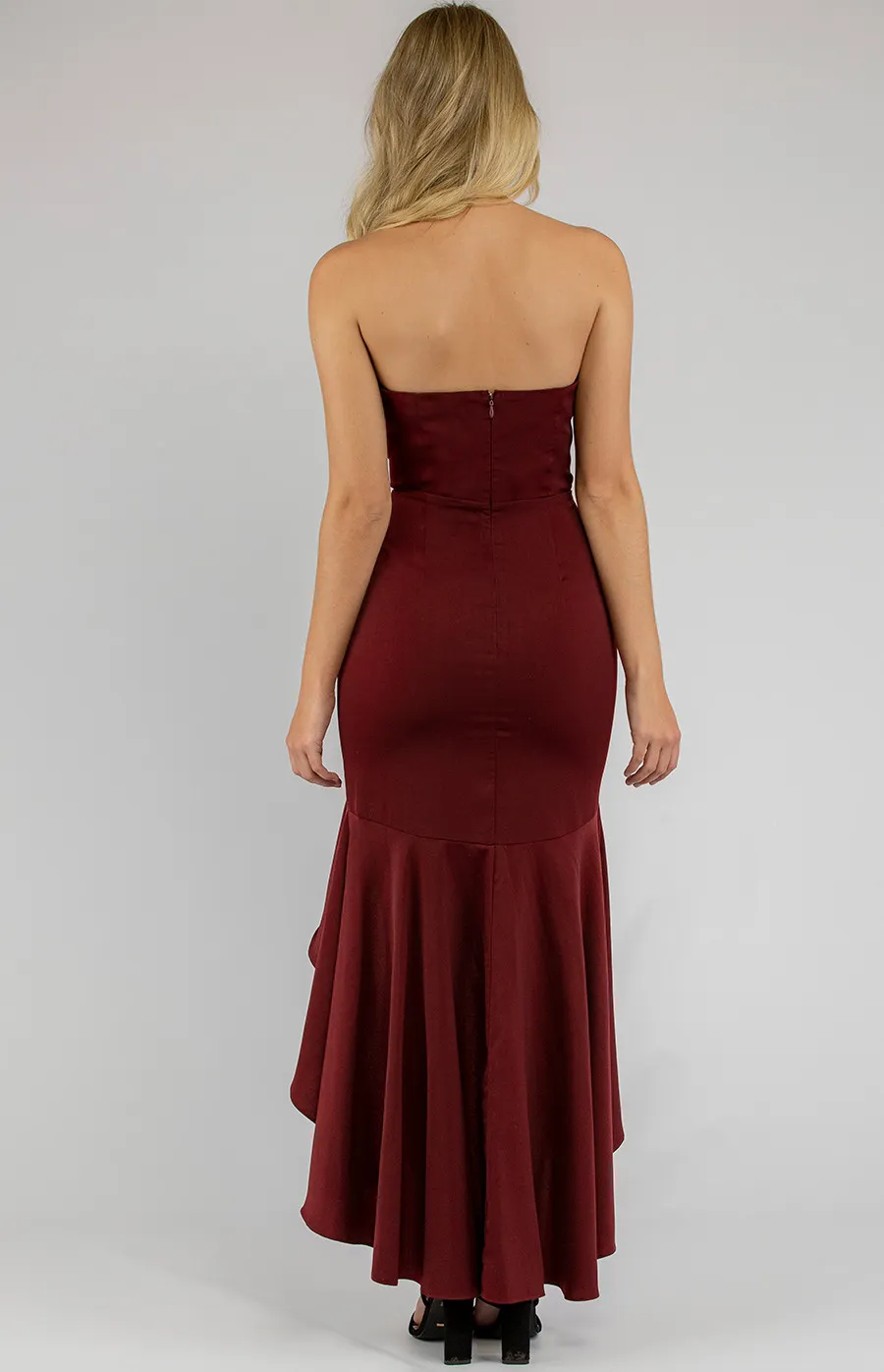 Strapless Midi Dress with Asymmetric hemline (ADR893A)