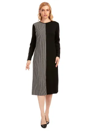 Striped & Solid Modest Knitted Long Sleeve Dress