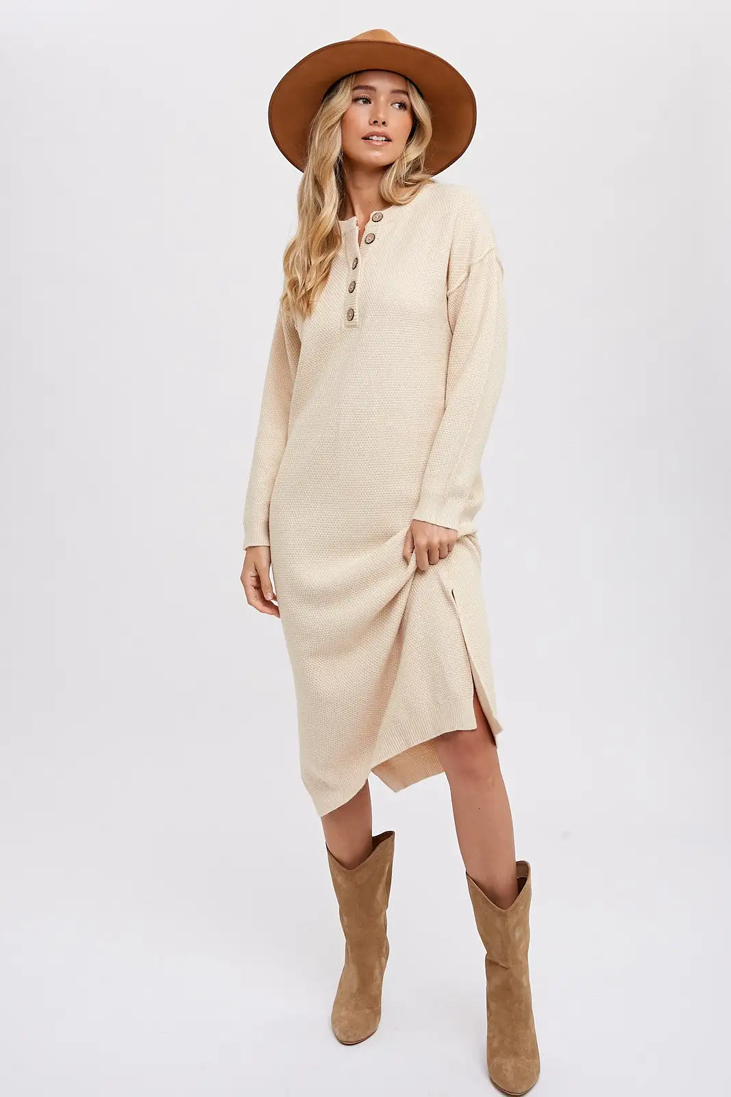 The Wendy Button Front Sweater Dress