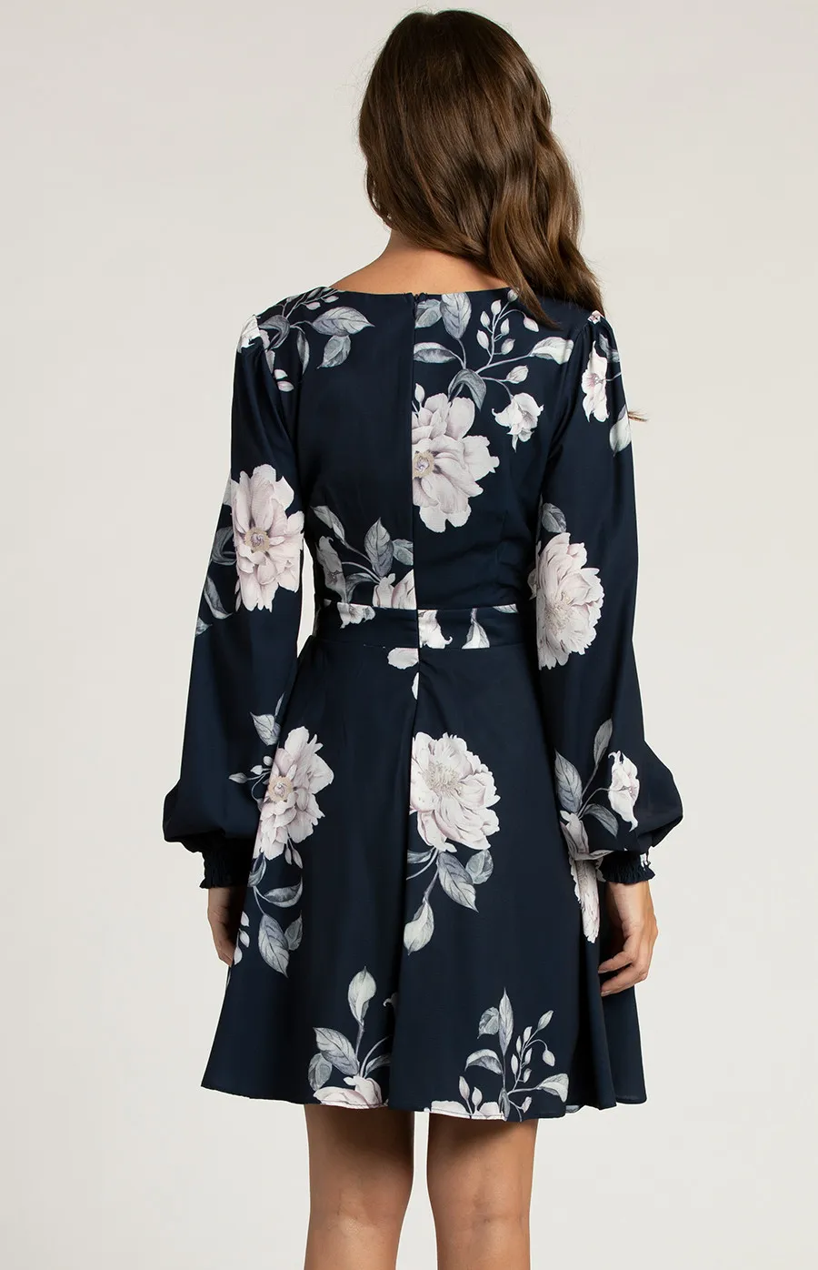 V-neckline Floral Dress with Trim Detail (SDR553A) 