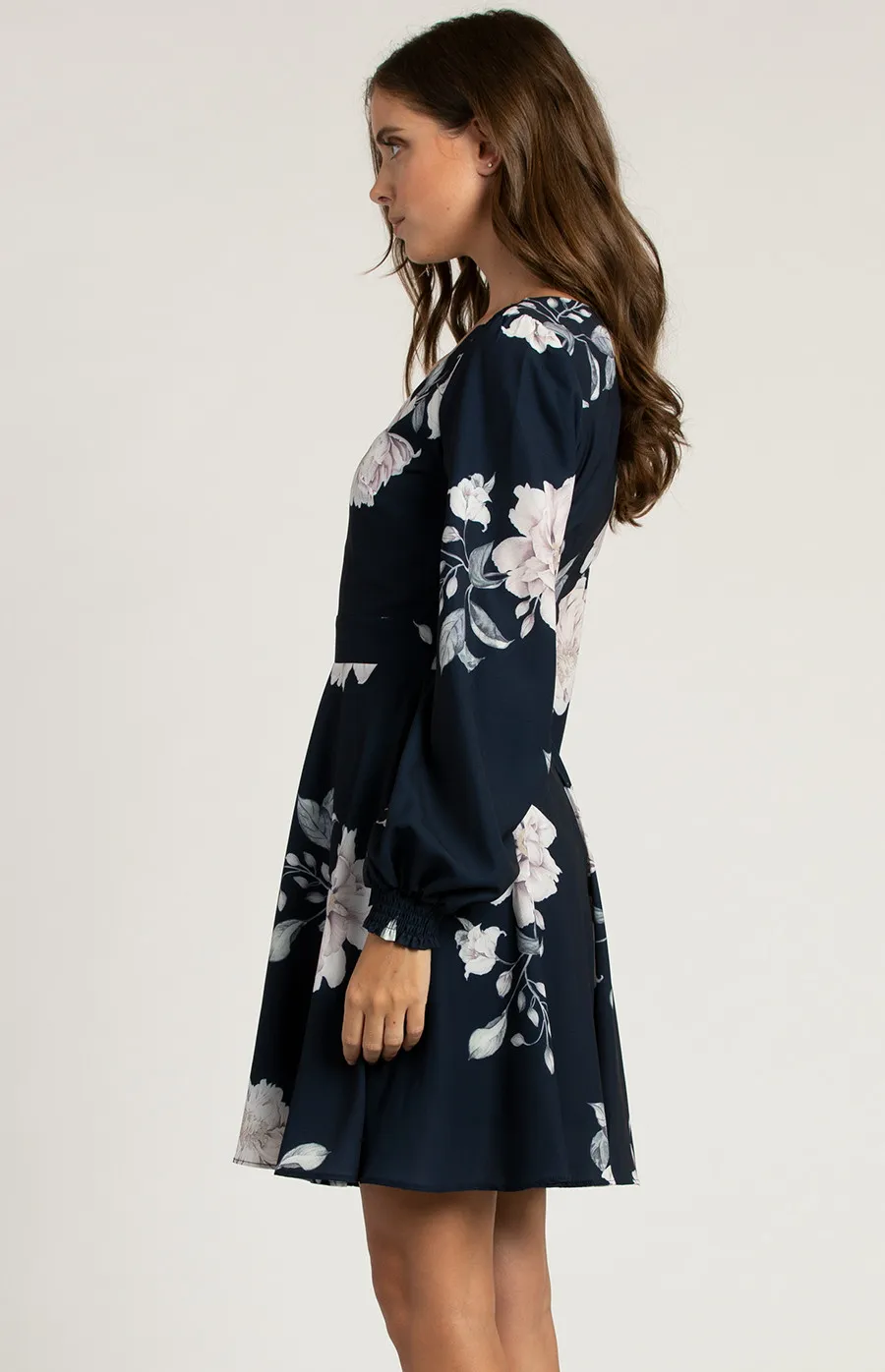 V-neckline Floral Dress with Trim Detail (SDR553A) 