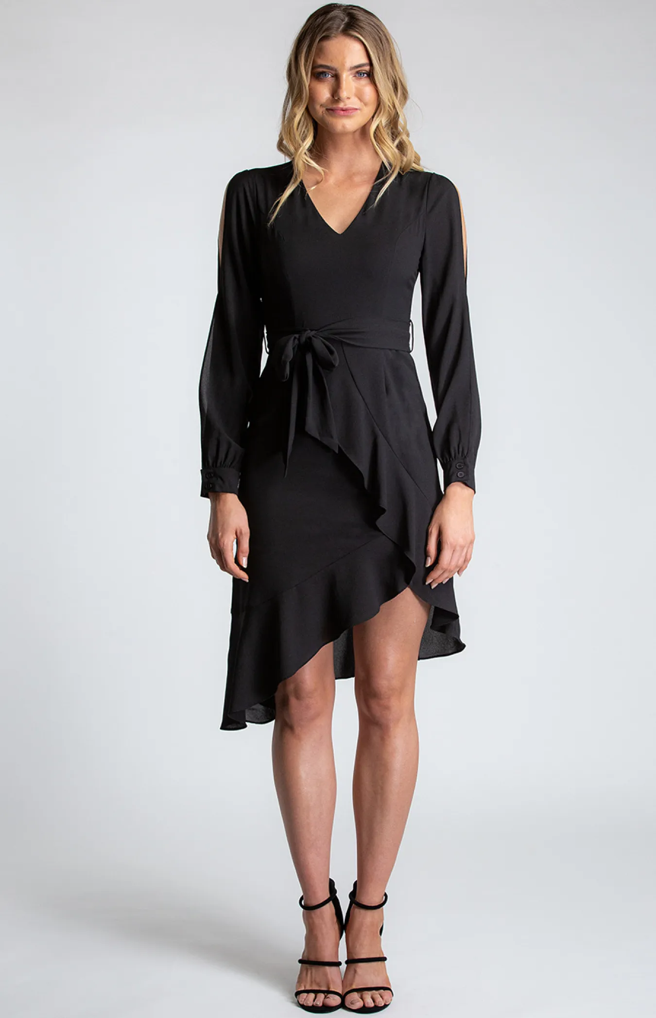 V-neckline Split Sleeve Dress with Asymmetric Hemline (SDR540A) 